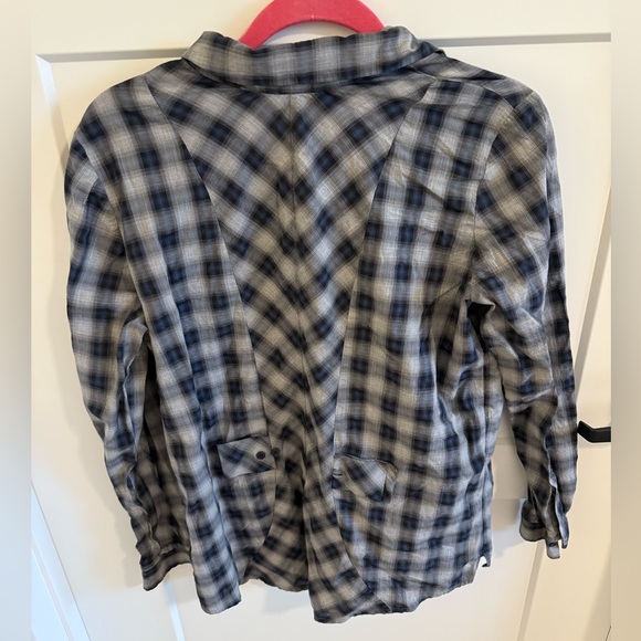 Sibel Saral Plaid Button Down Shirt Medium Gray Blue Asymmetrical Back - Picture 4 of 4